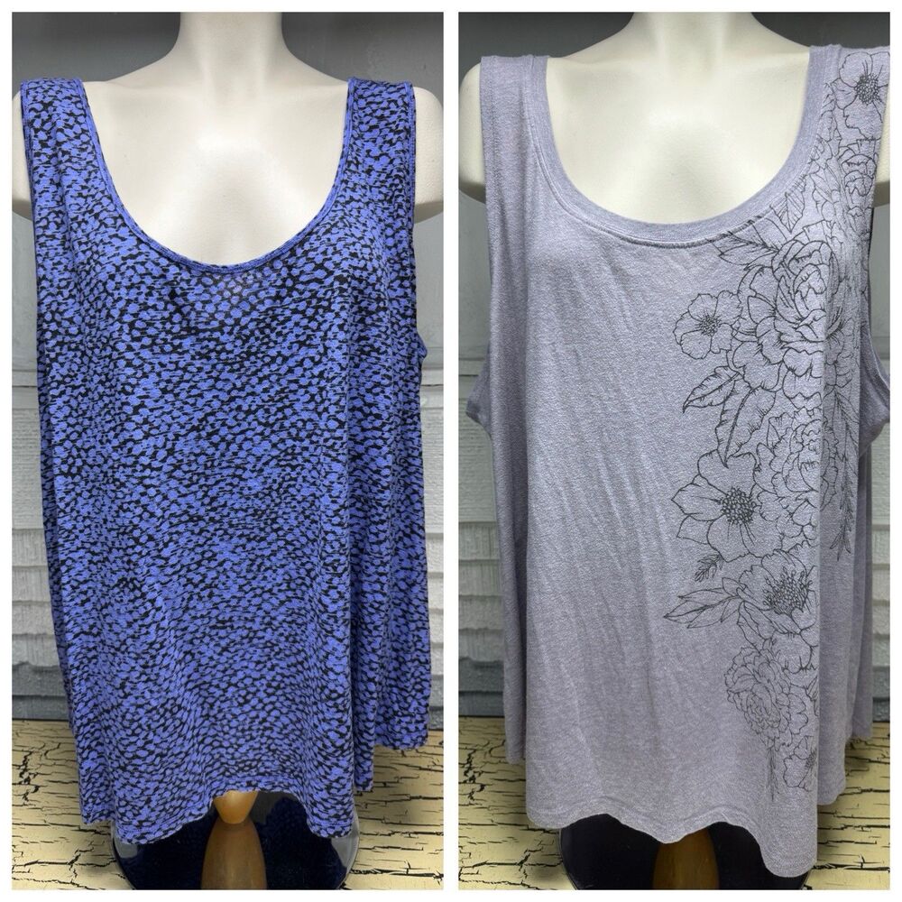 2 Torrid & Lane Bryant Tank Top Shirt Top Lot Purple Black Floral Womens 3 26/28